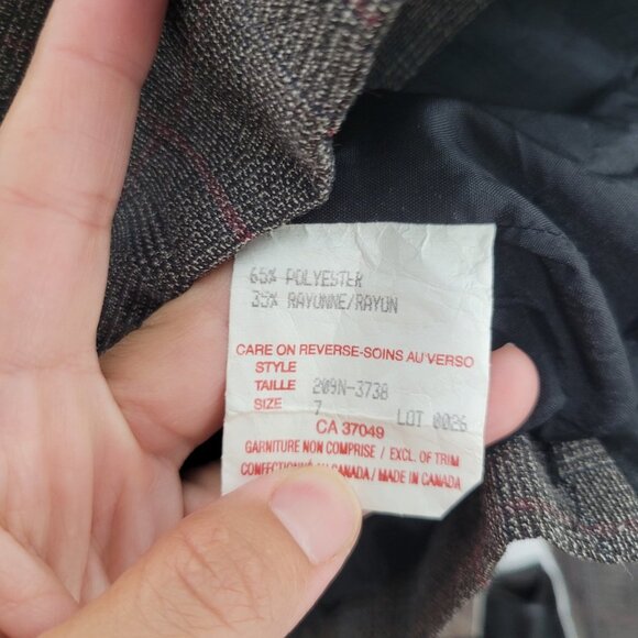 San Francisco Two Piece Plaid Jacket Skirt Suit Set Lined Faux Leather Trim - Picture 6 of 15